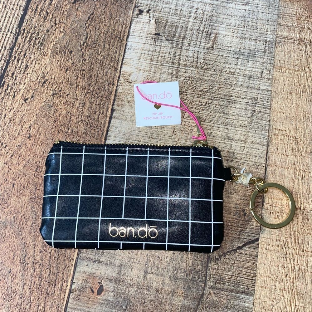 💜 Ban.do Bando Zip Zip Keychain Pouch Black with White Lines NWT